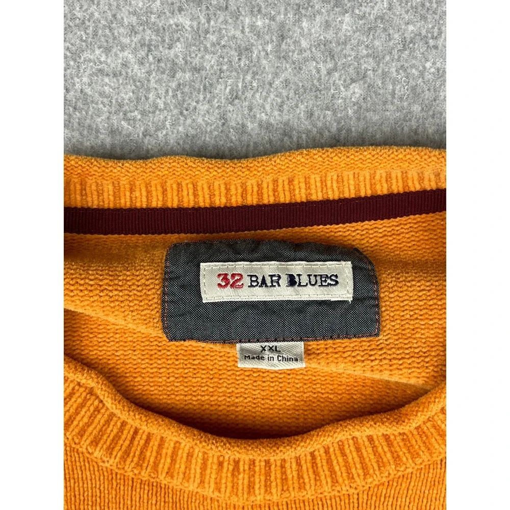 32 Bar Blues Sweater Mens XXL Orange Crew Neck Cotton Long Sleeve Knit